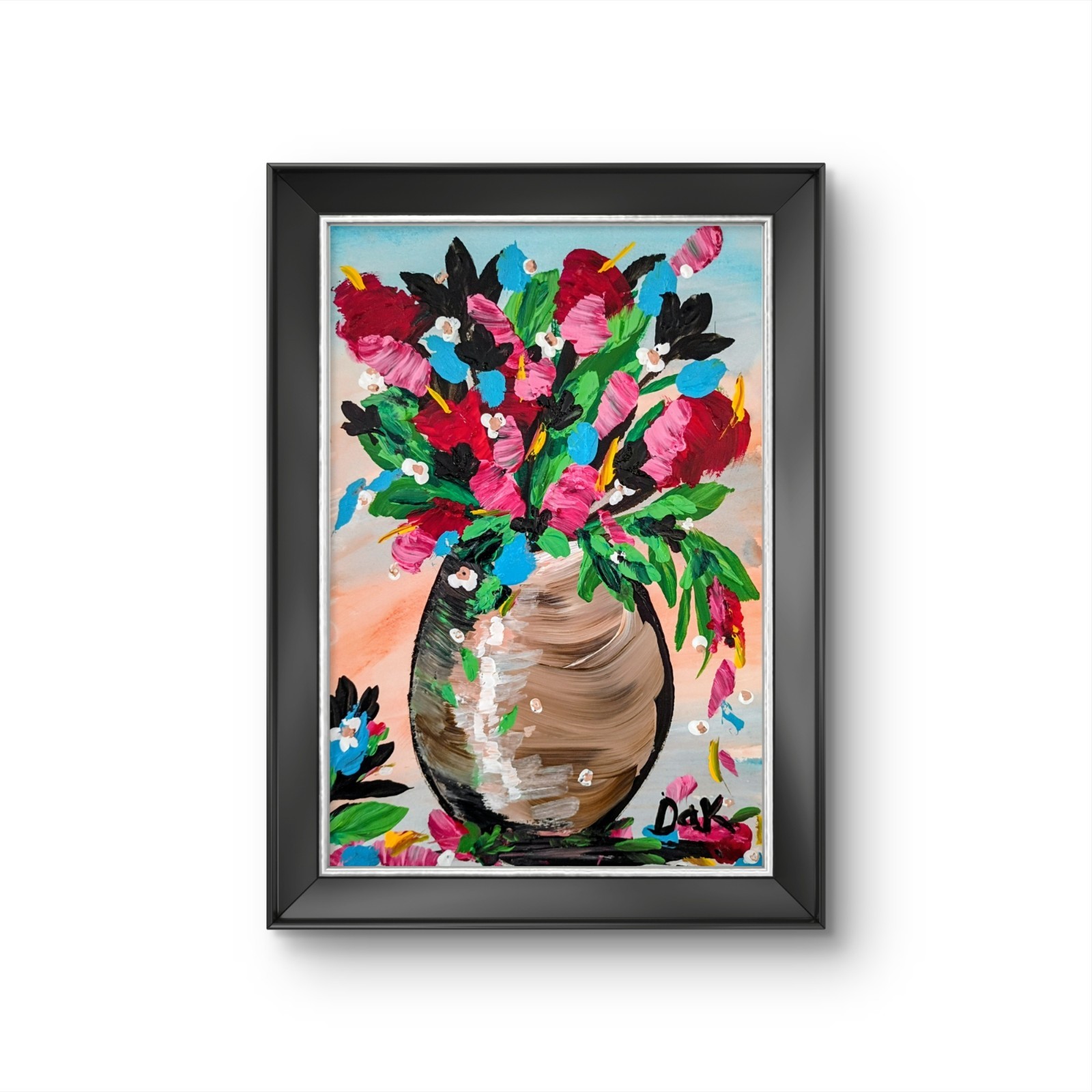 Clay Vase Floral 6×9 Thick Watercolor Paper Original Art Expressionism Abstract