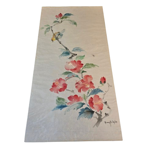 Watercolor Painting On Rice Paper Mary Jo Taylor Signed Vintage Original Art