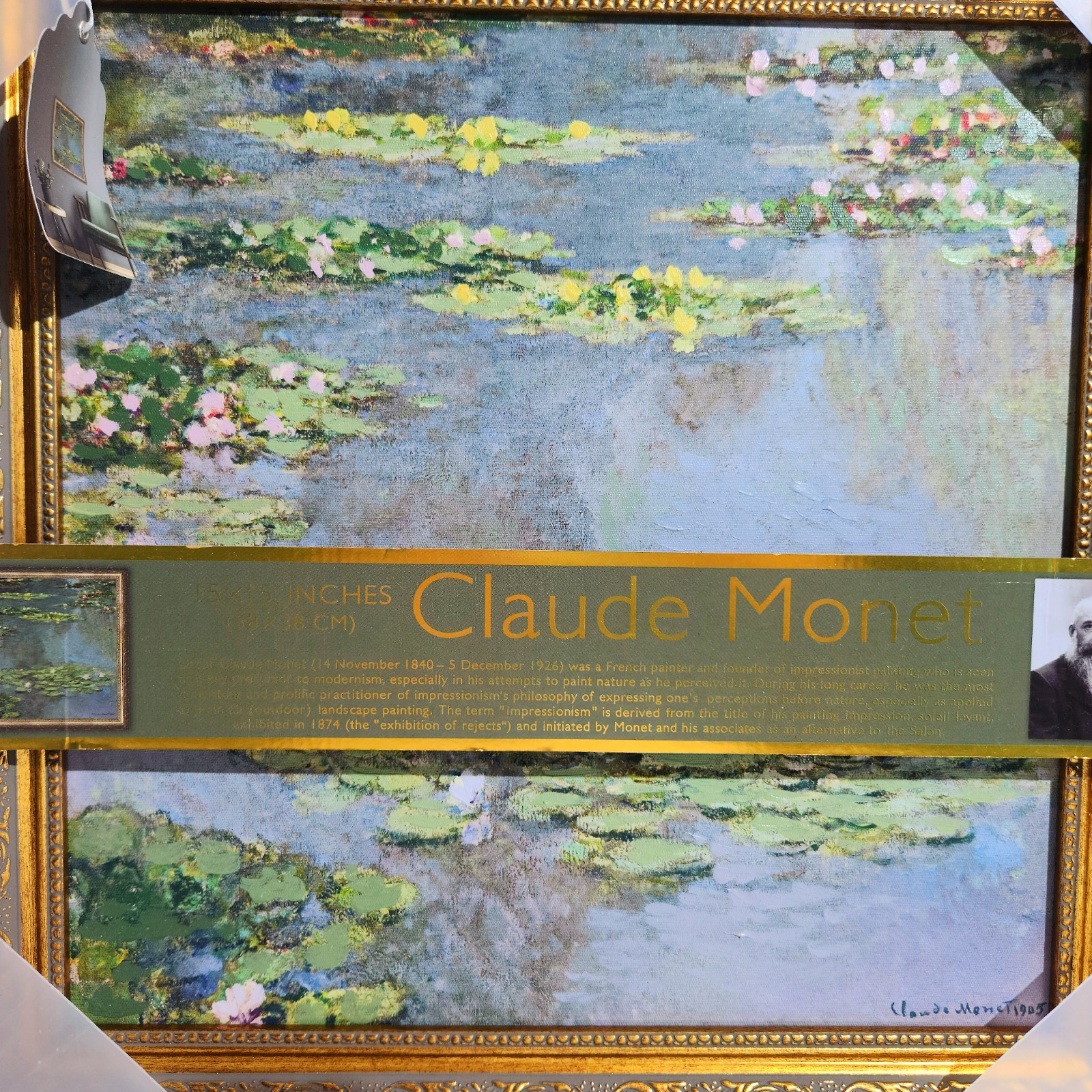 Monet “Water Lily Pond” 1904 Oil Painted Wall Art Print Canvas 15”x15” Reproduct