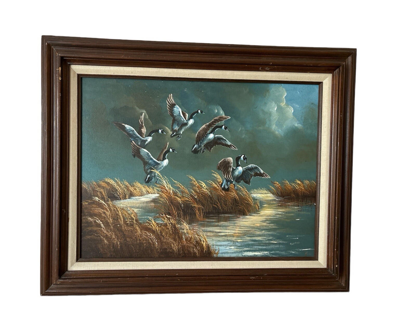 C. Burns Antique Acrylic Painting Geese On Canvas Original