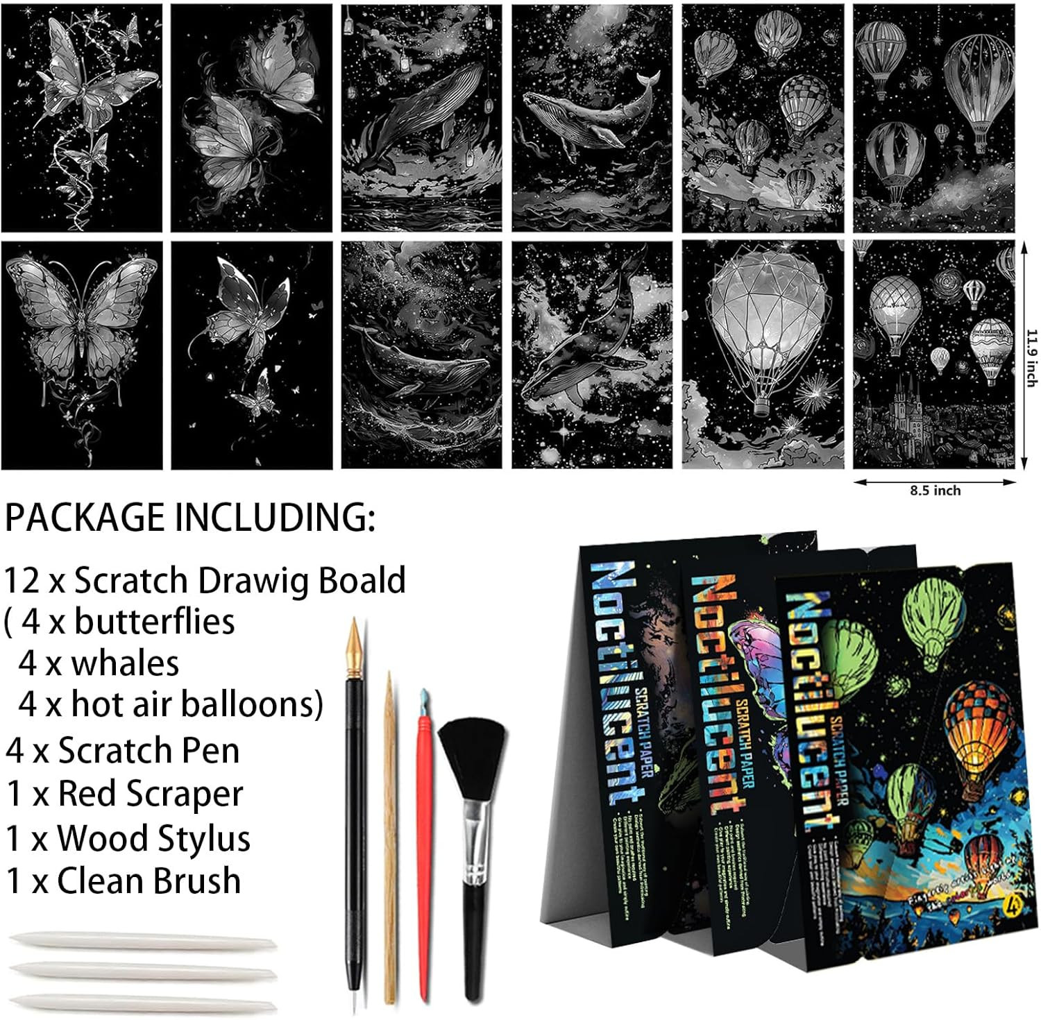Glow in the Dark Scratch Art Paper，Engraved Landscape Scratch Painting Rainbow B