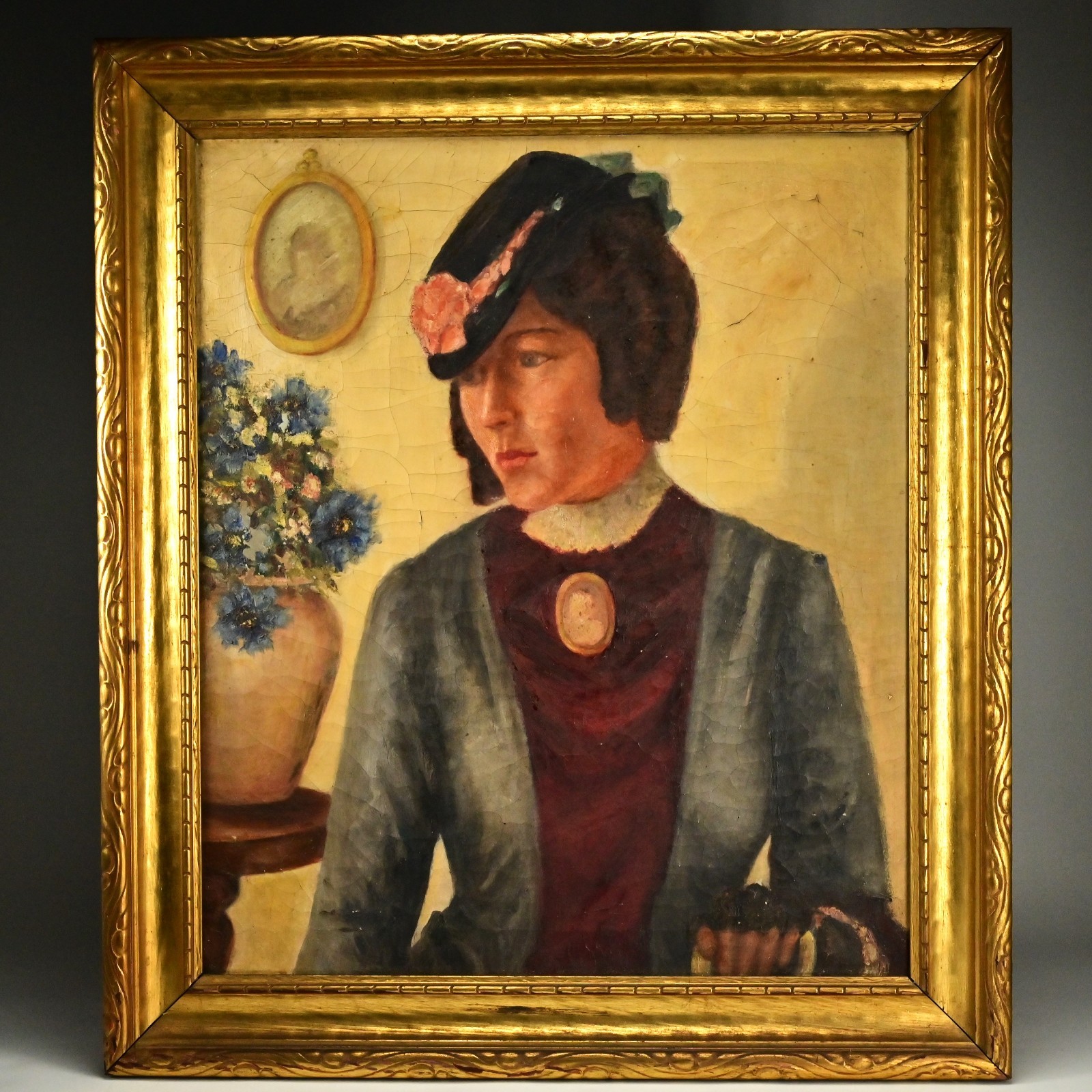 FALCONNET Original Vintage Signed Lady Female Portrait Illustration Oil Painting