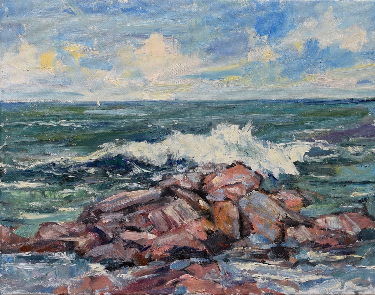 Art Orig Oil Painting by RM Mortensen «New Beginning» Seascape Ocean Waves 11×14
