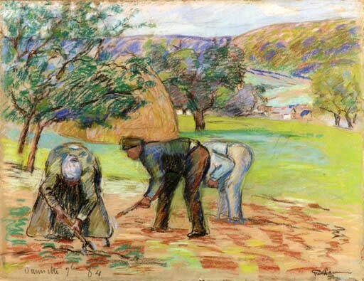 Oil painting Armand-Guillaumin-Damiette farmer farming landscape impression art