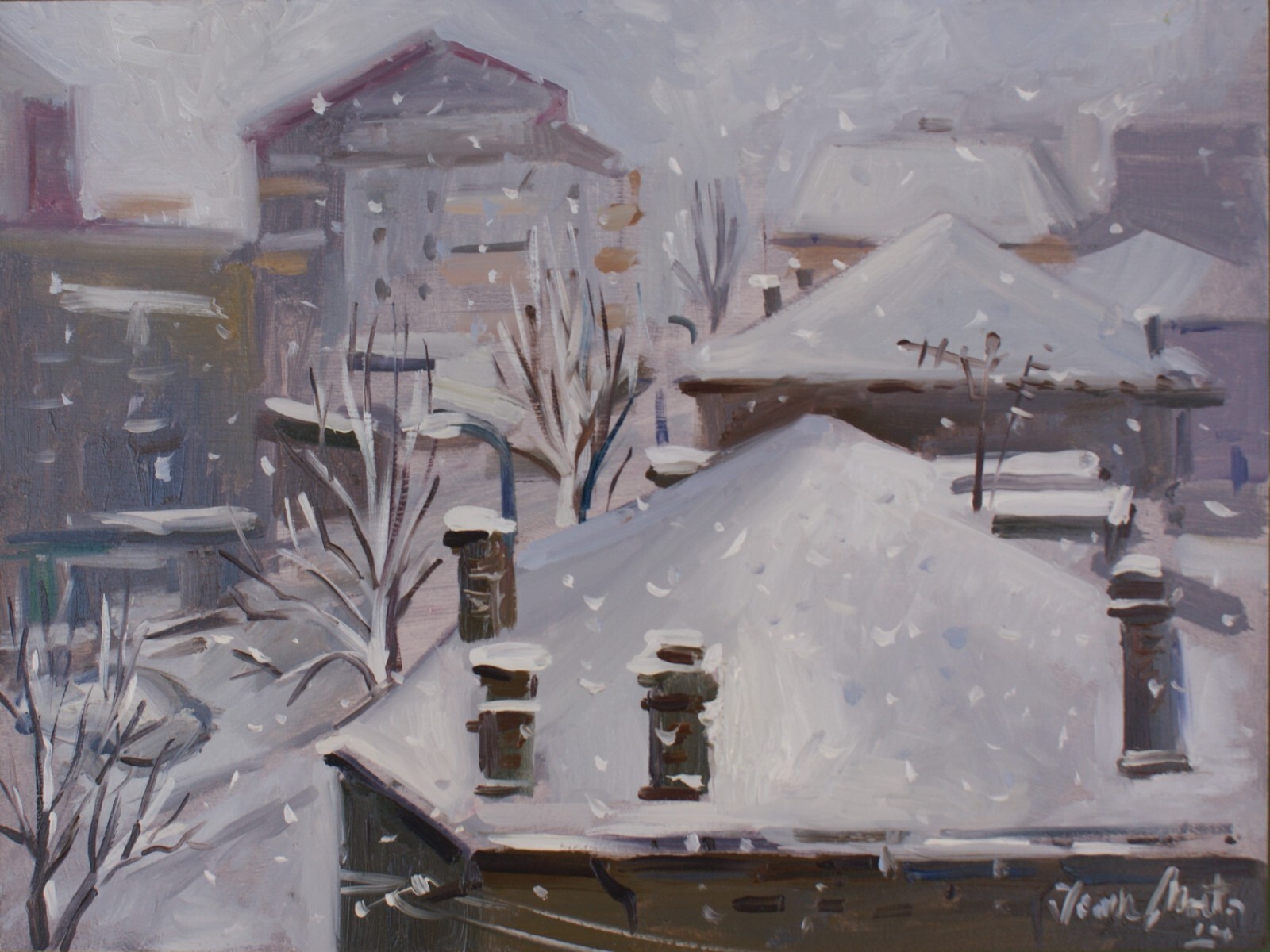 Original Oil painting on MDF board, «Snow Day», 30cmx 40cm, Signed