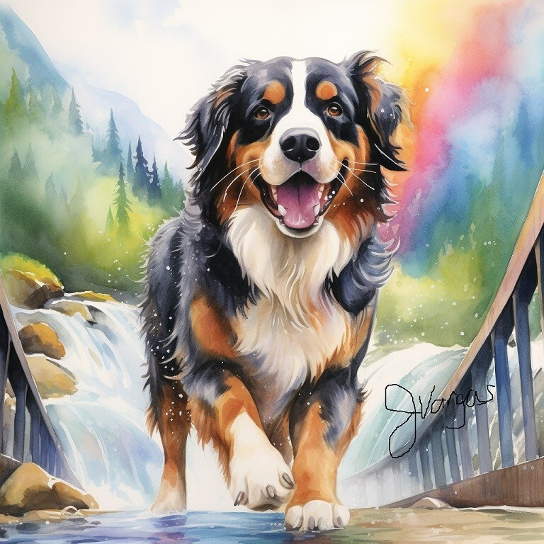 Watercolor Bernese Mountain Dog Pet Memorial Art Print INCLUDES 11X14 MATTING