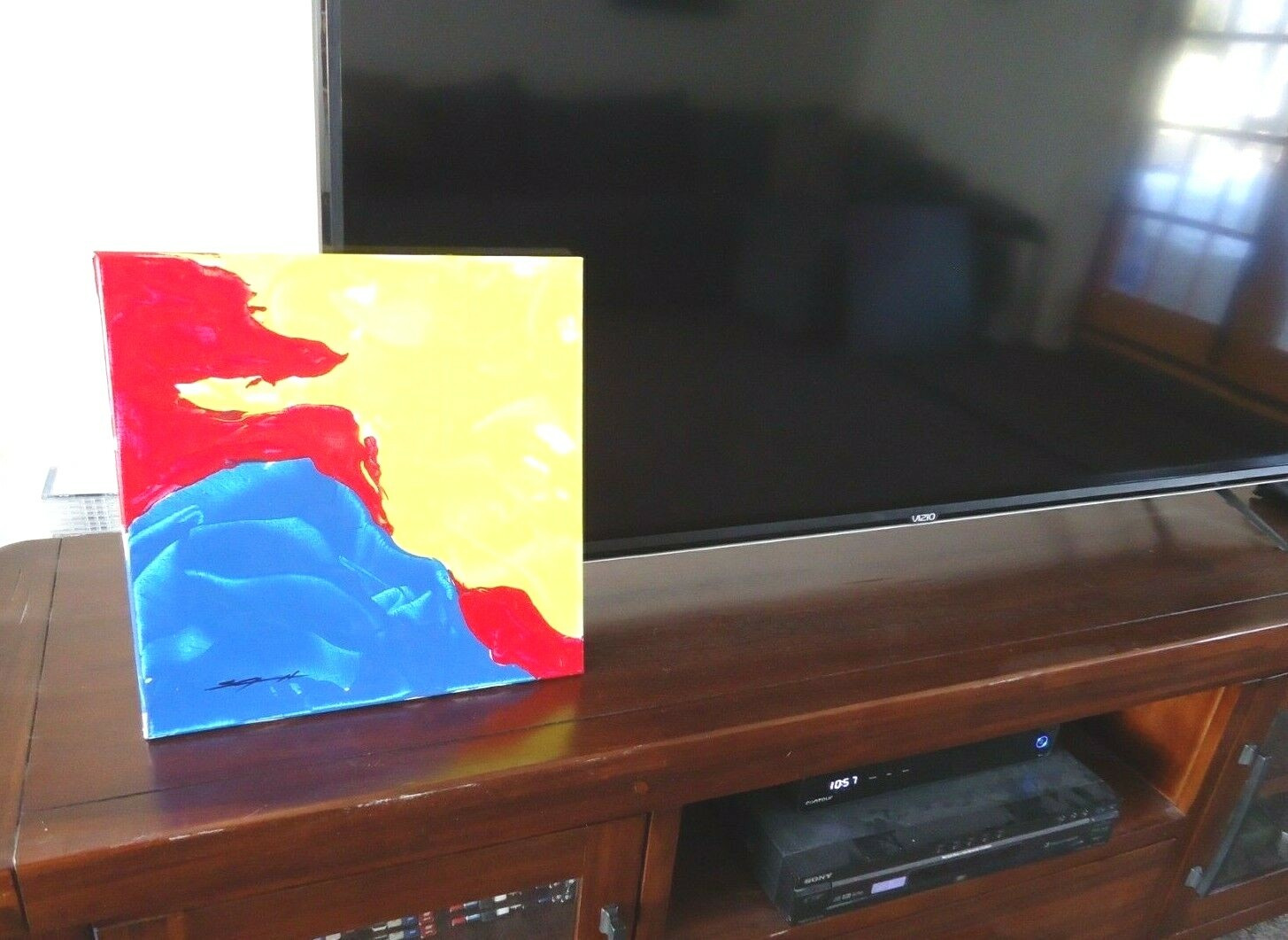 PAINTING ORIGINAL Signed «Basics» 14×14 stretched canvas primary colors S.Graff
