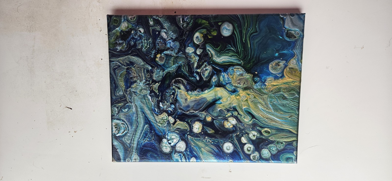 Original Abstract Acrylic Pour Painting Ocean Ripples Modern Wall Art 11×14