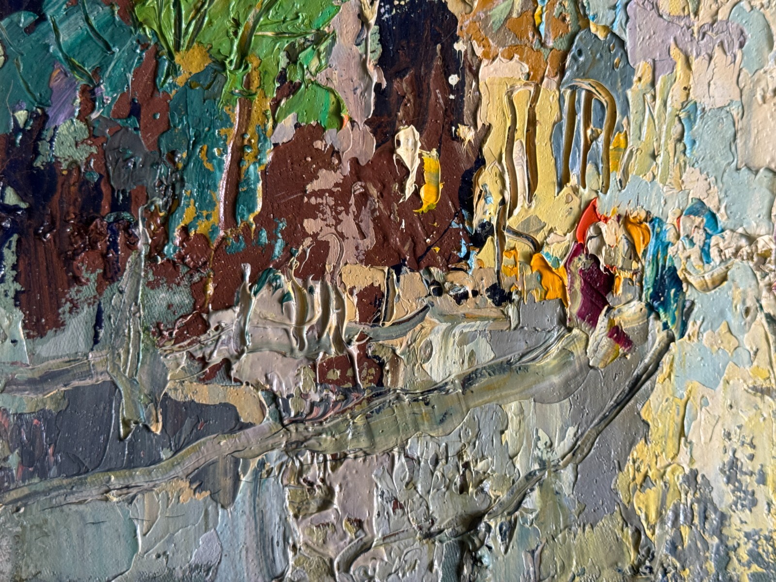 Abstract Oil painting City Ukrainian painter Canvas Framed original cityscape