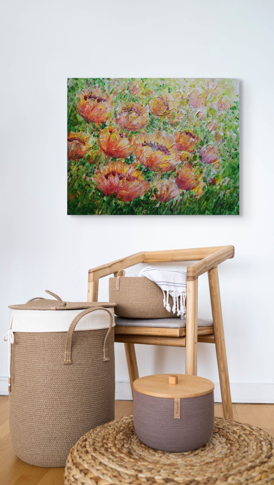 Textured Orange Yellow Floral Impasto Painting | Vibrant Garden Canvas Art