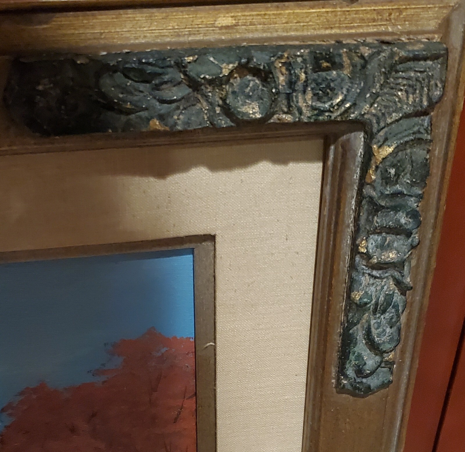 Vintage Watermill Country Autumn Landscape Oil Painting Linen Gesso Wood Frame