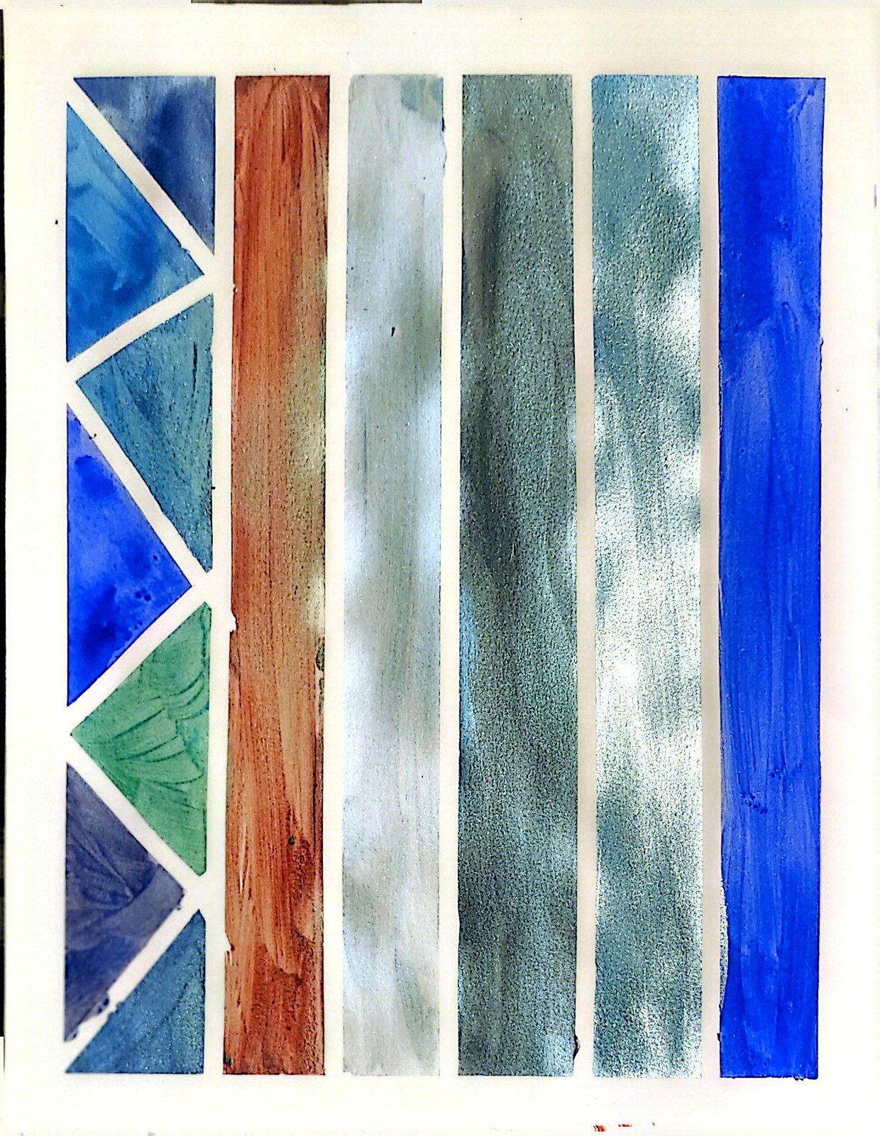 Iradescent Line Art In Shades Of Blue Expressionist Original Watercolor 11×14