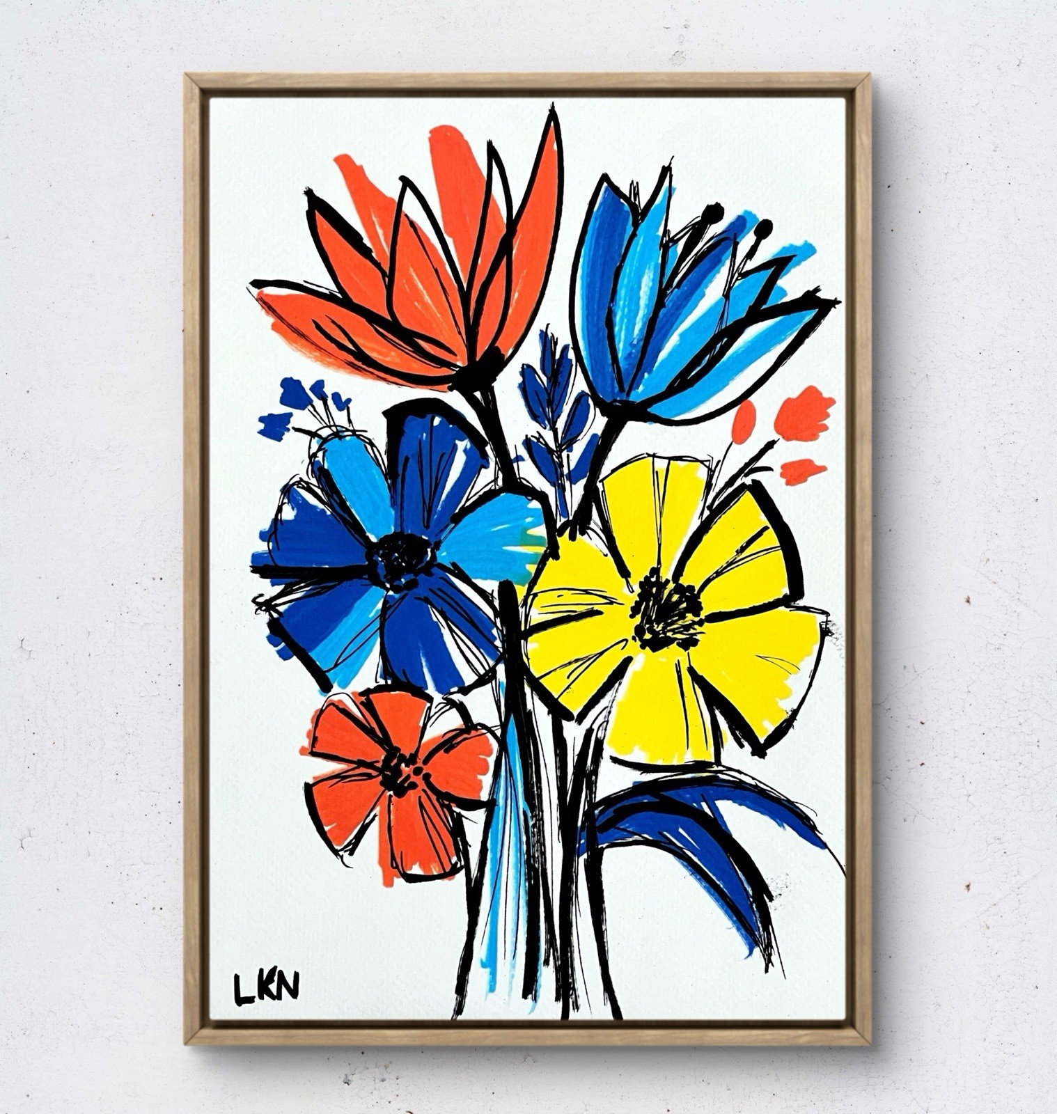 Laeknapes 7X10 Original Abstract Floral Bouquet Acrylic Painting Modern Wall Art