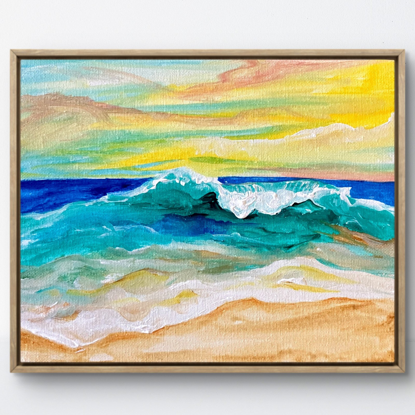 TITA PAINTZ Beach Ocean Waves Coastal Sand Hand Painted Wall Art 8×10 Canvas