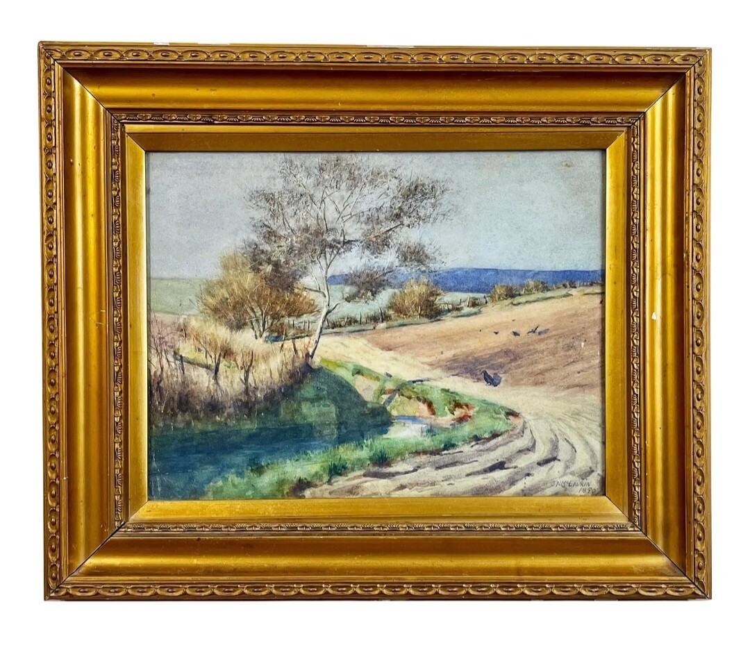 Antique Watercolor of Countryside by Scottish Artist James N. McLaurin 1890