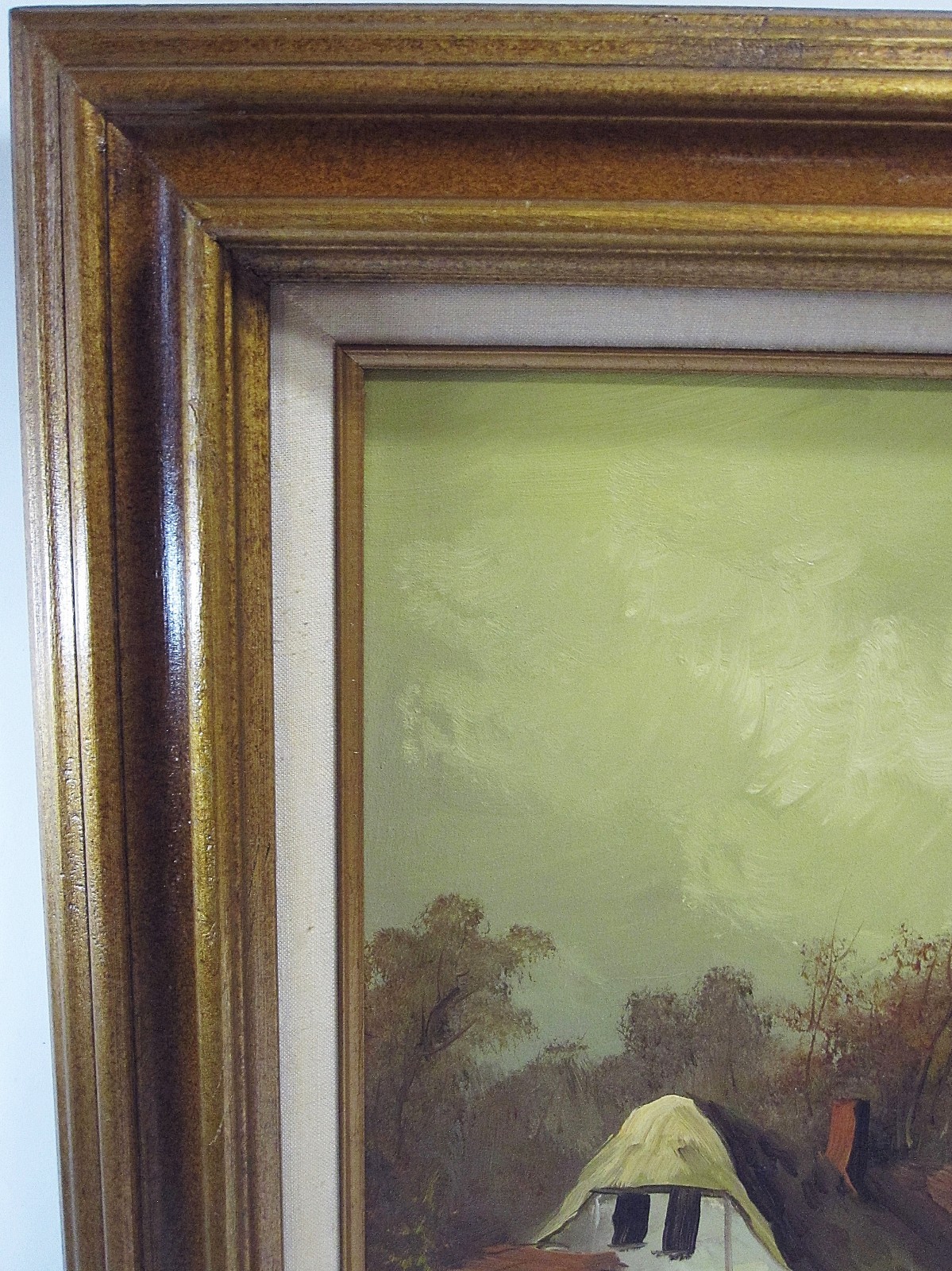 Signed Vintage Oil on Canvas Cottage Landscape Painting Framed 20×16