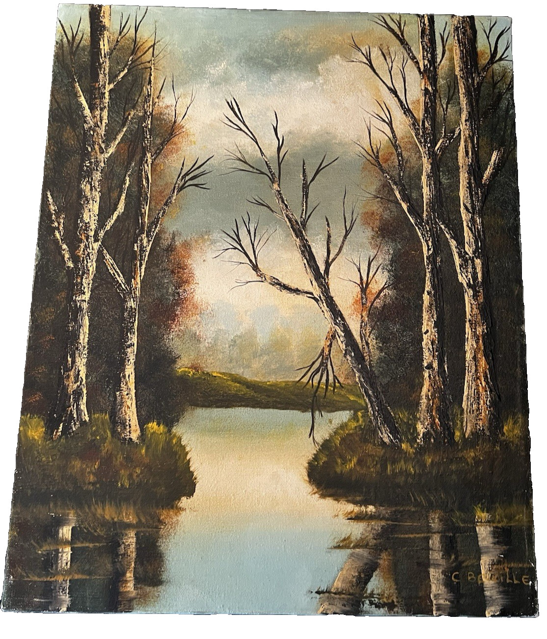 Original Art Oil Painting Moody Landscape Trees Signed 20 x 16