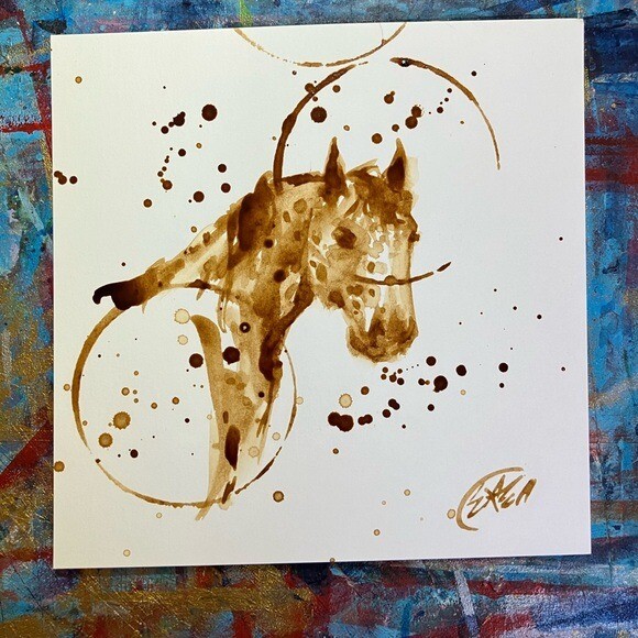 Original Coffee Horse Western Painting Appaloosa Mule art equestrian Artettina