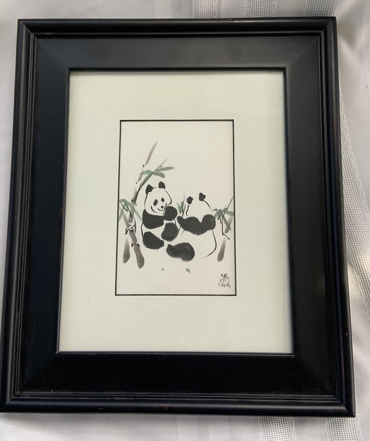 SIGNED Panda Chinese Painting Charlotte Fung Miller Framed Pandas Matted Asian