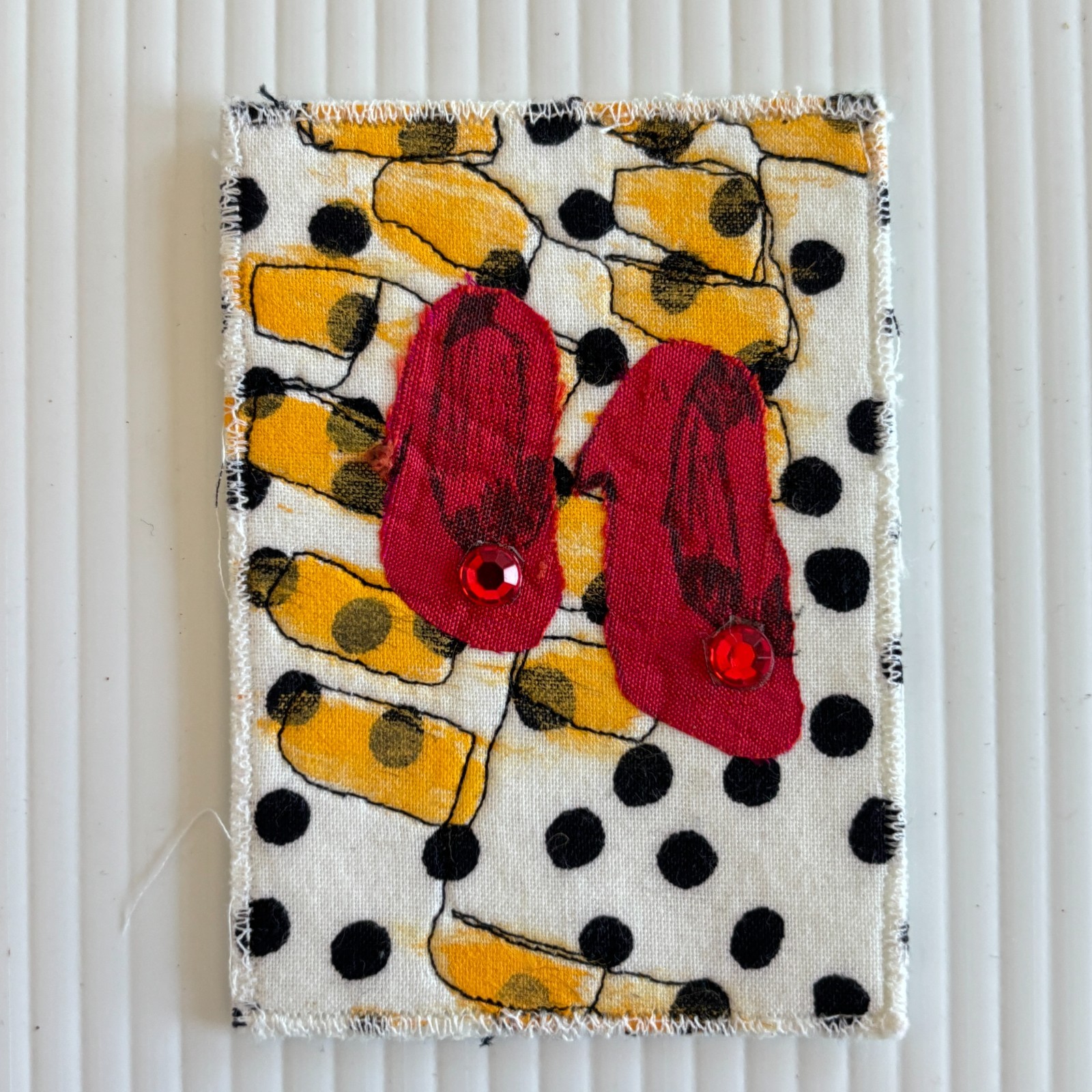 ACEO Original Art Quilt Embroidery Red Shoes