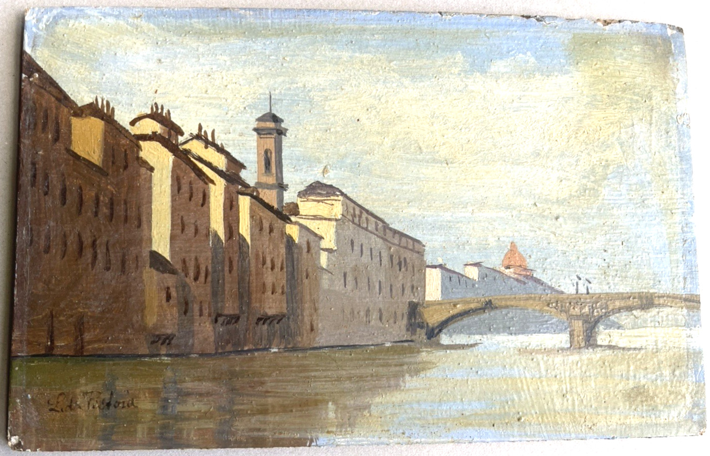 Original Italian Oil Painting Ponte Vecchio Florence Arno