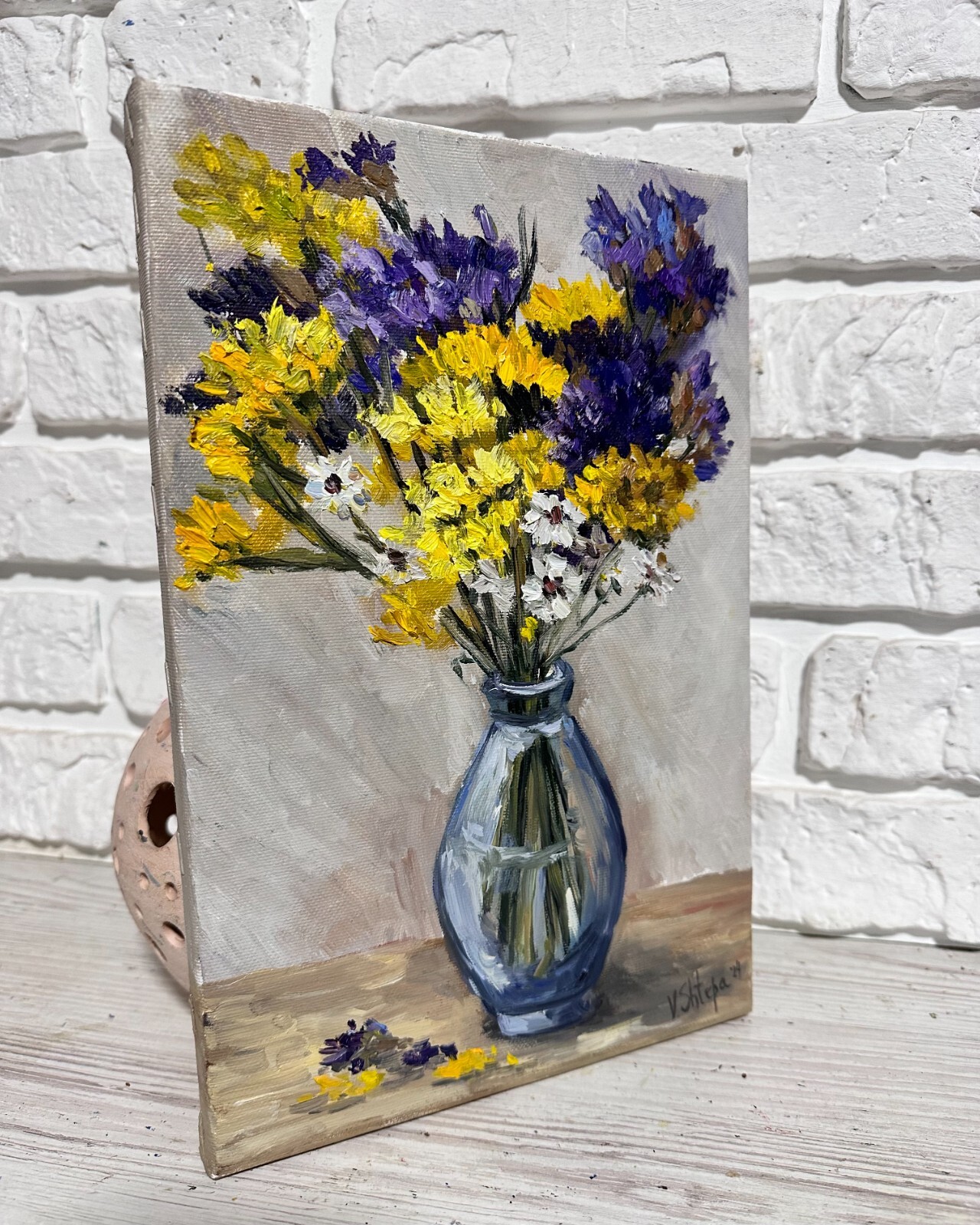 Wildflower Bouquet Original Oil Painting Blooming Flowers Floral Still life Art