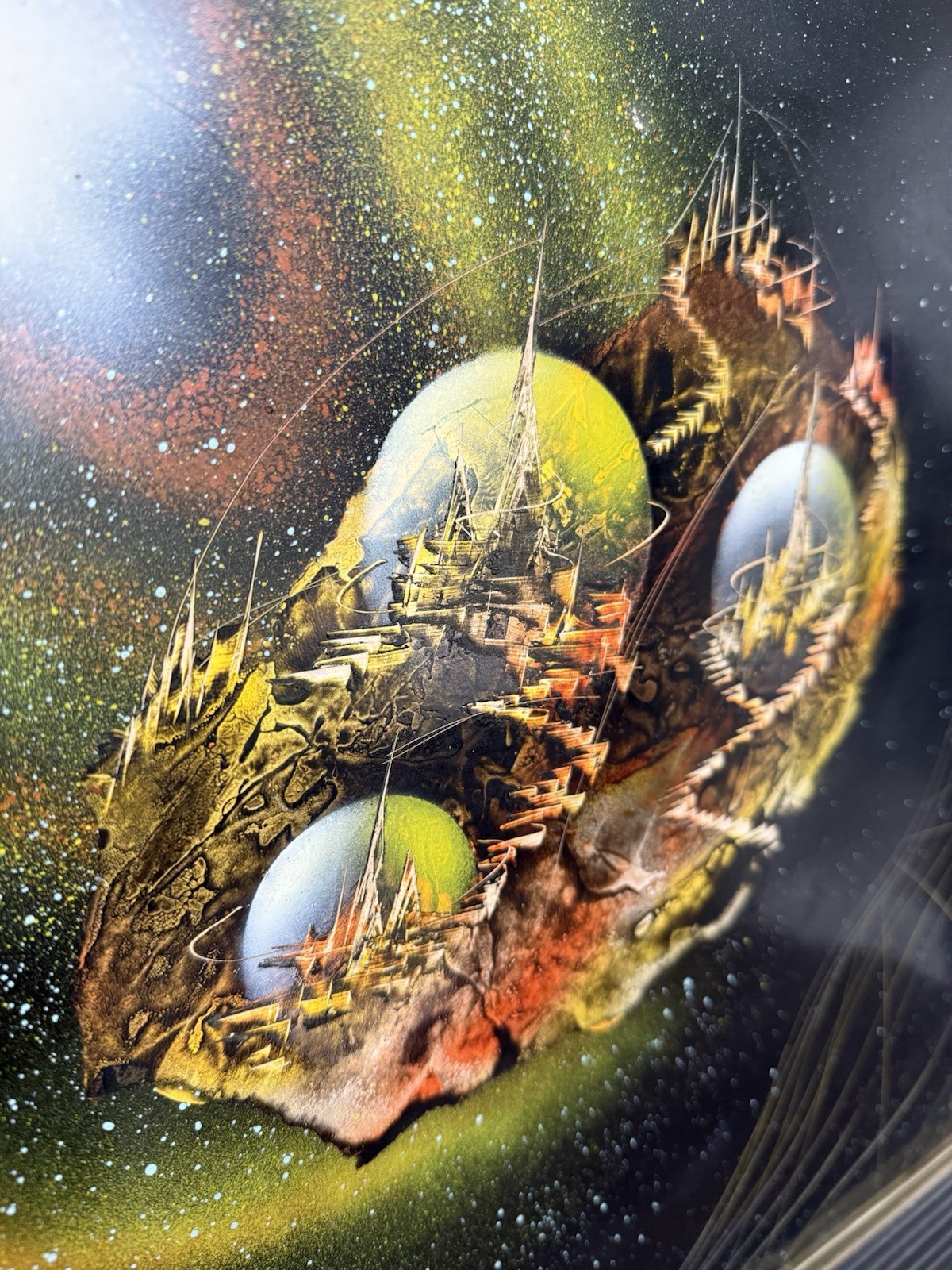 1995 Vintage Original Space Sci-Fi Spray Paint Art Framed and Signed – read desc