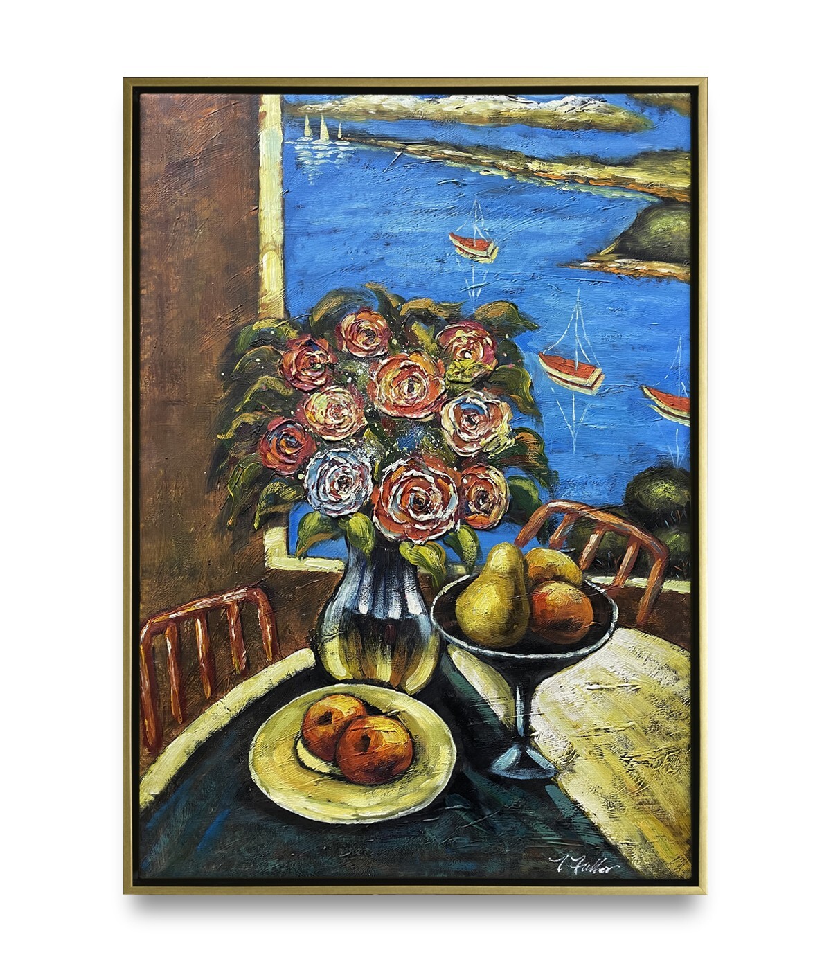 NY Art-Original Oil Painting of Flower &Fruits On Canvas 24×36 Framed