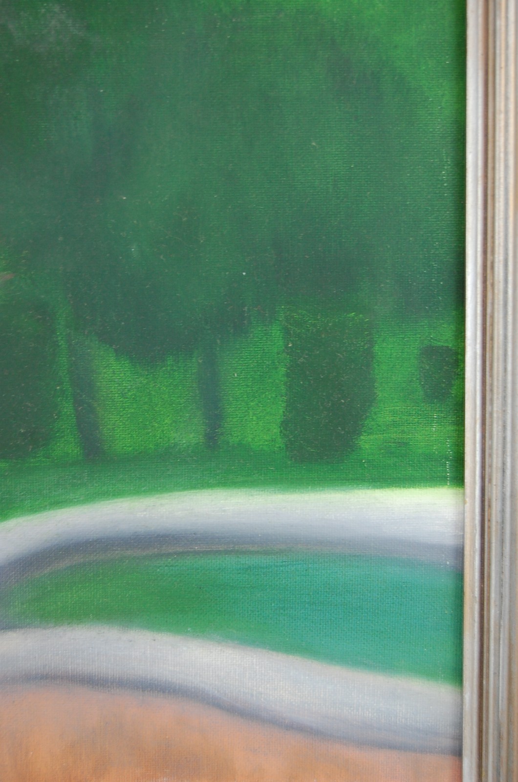 Vtg 80s Original Framed Naive Art Oil Painting «Garden & Forest Landscape» 20X16