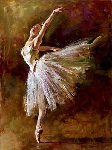 Oil painting portrait beautiful young girl ballet Ballerina dancing