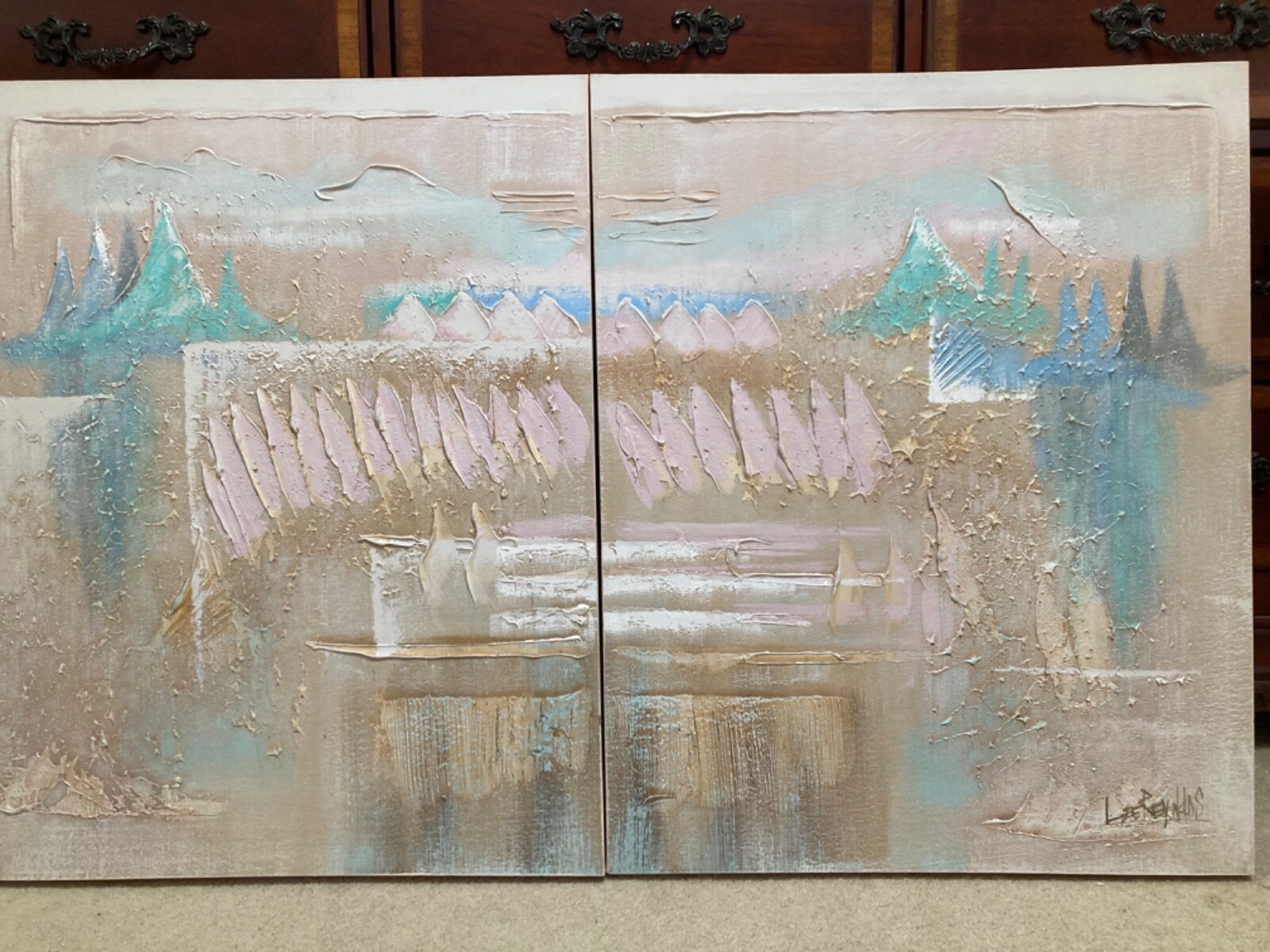(2) Lee Reynolds Signed 30″x24” Textured Canvas Panel Pastel Paintings