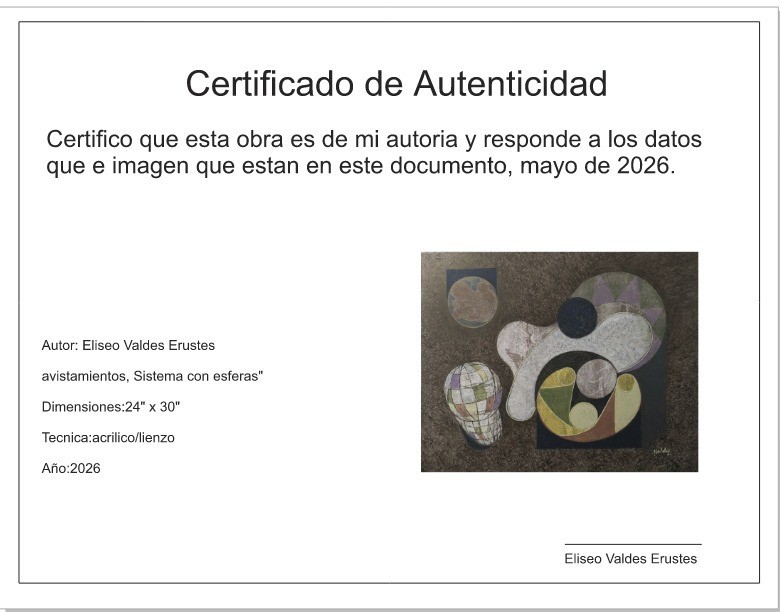 Eliseo Valdes Erustes Acrylic. CUBAN ART Sightings. System with Spheres 24×30 in