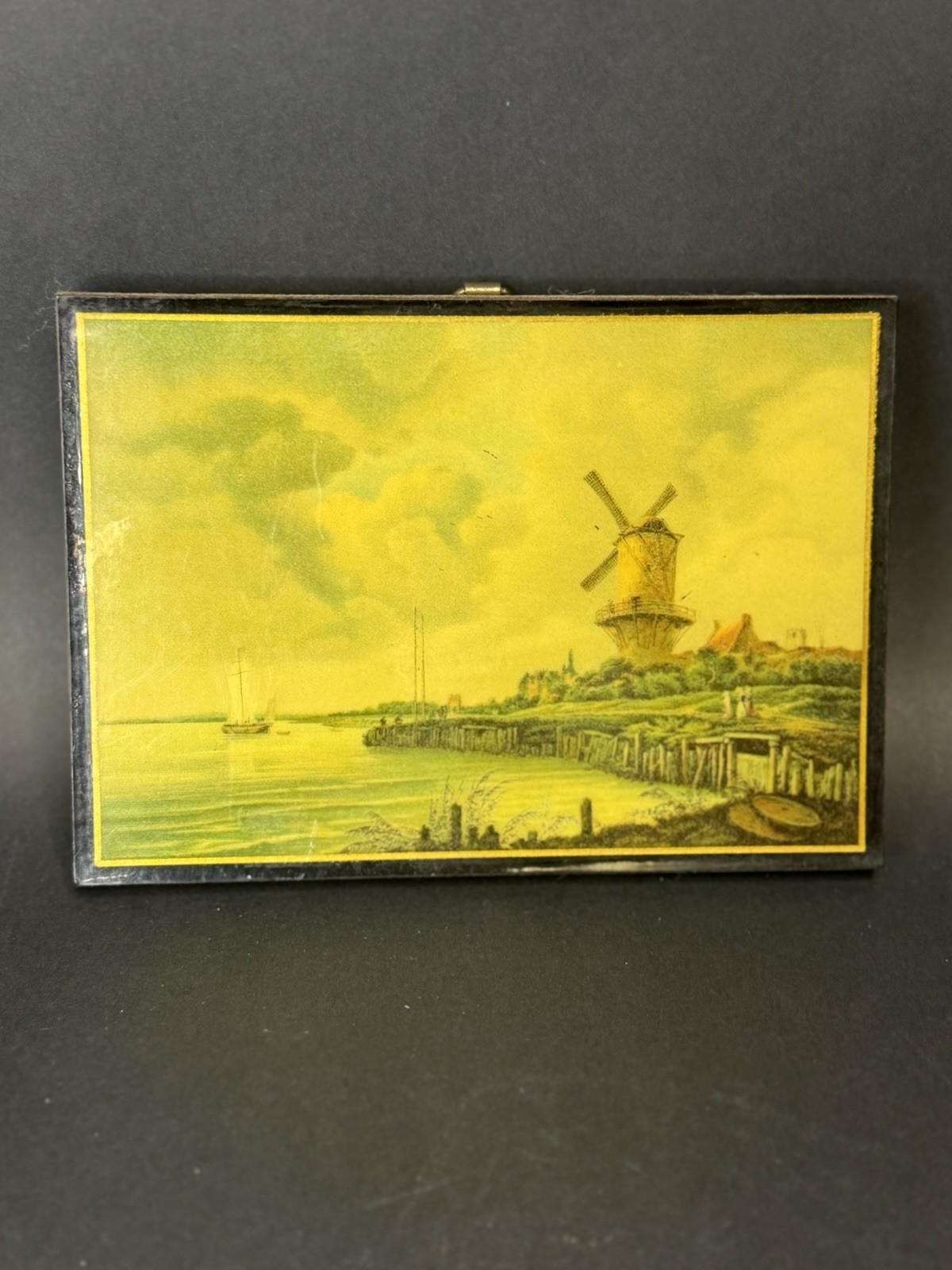 Vintage Handcrafted Mounted ART Piece On Wood Windmills At Work Rutsdael 5.5×4”
