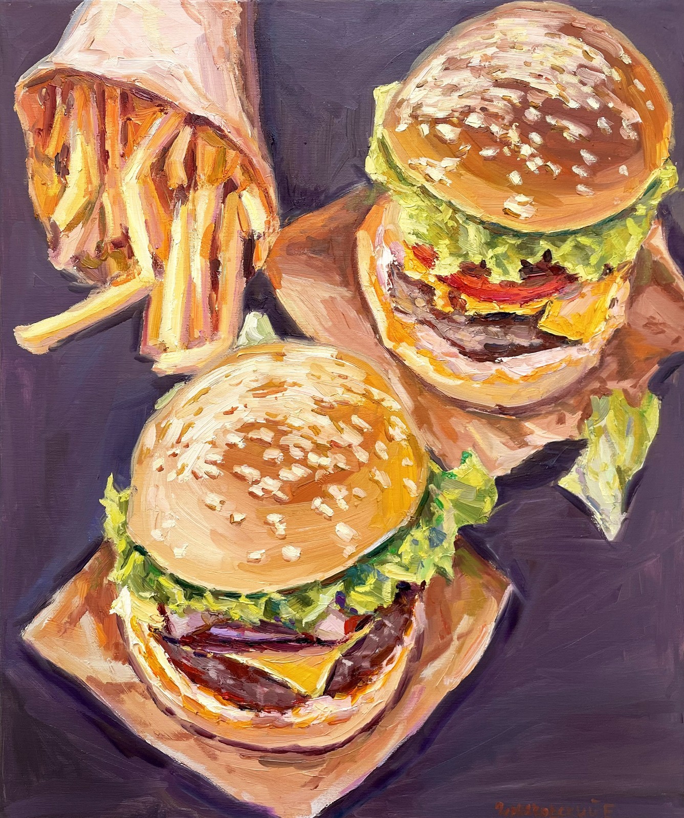 Fast food painting CONTEMPORARY Original artwork Oil canvas by E Chernyakovsky