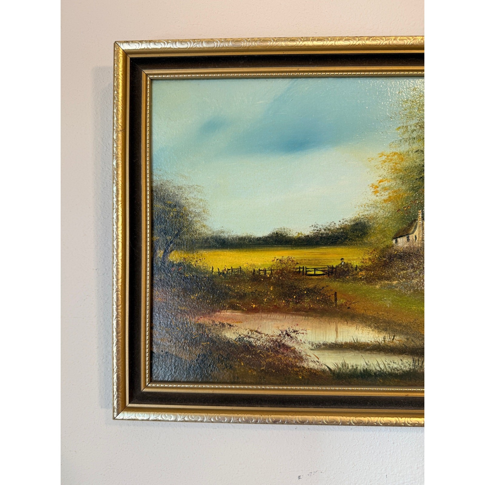Vintage H Burden Oil Painting Original English Thatched Cottage Landscape Framed