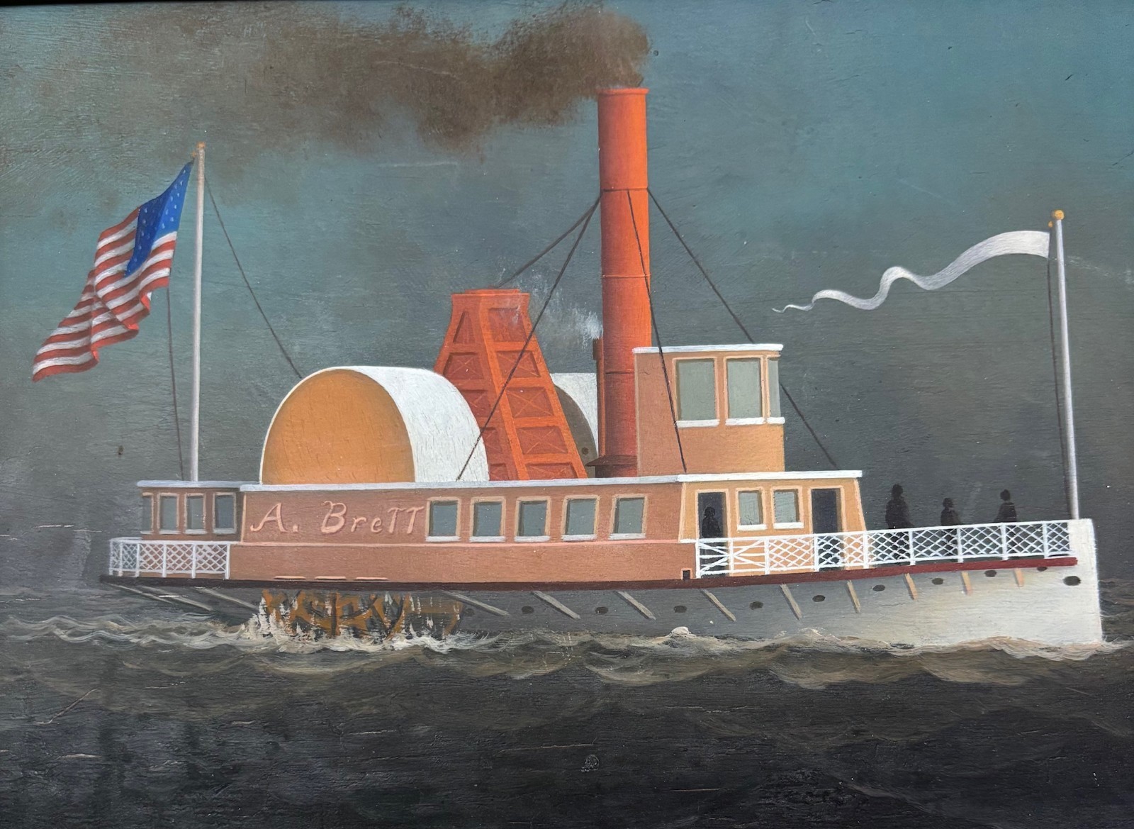 GEORGE NEMETHY Hudson River Side Wheeler STEAMBOAT American Flag Oil PAINTING