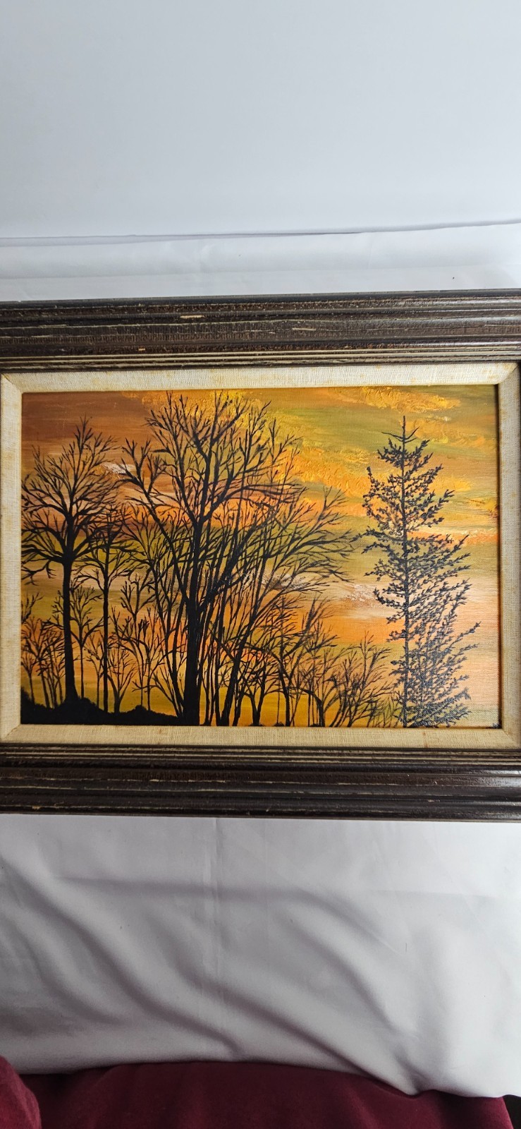 Original Signed Landscape Painting Jean Rasp 1974 Framed Sunset Trees Art