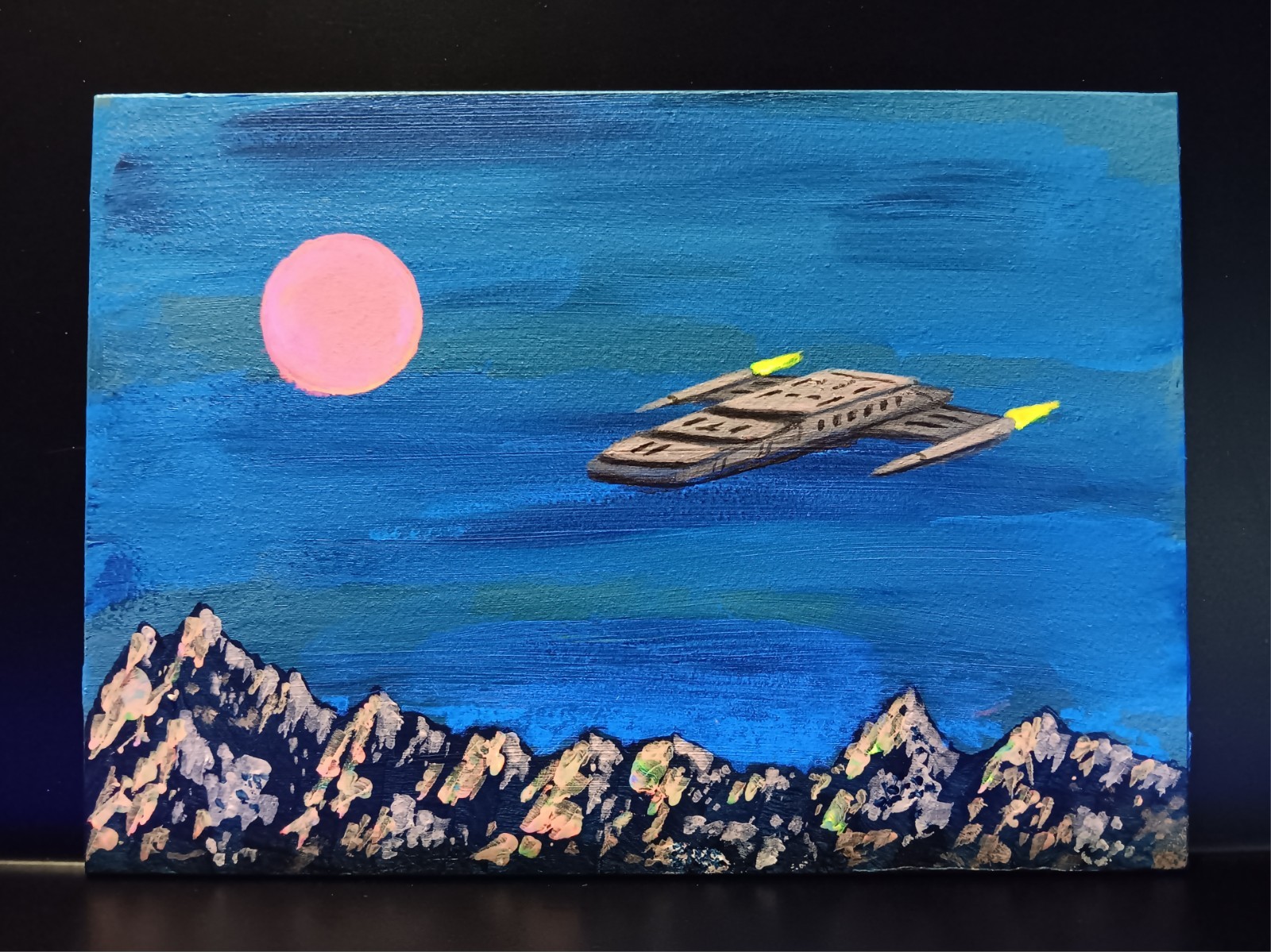 Mini Sci-fi Spacescape Painting By Artist Ryan Klopfenstein Blacklight Reactive