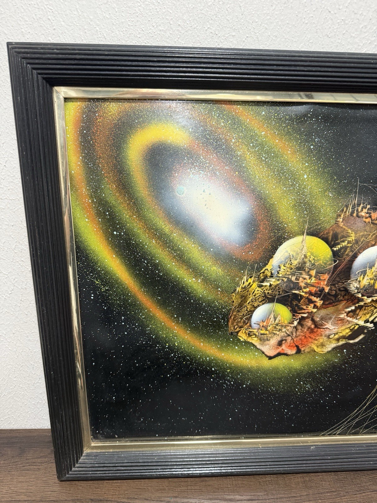 1995 Vintage Original Space Sci-Fi Spray Paint Art Framed and Signed – read desc