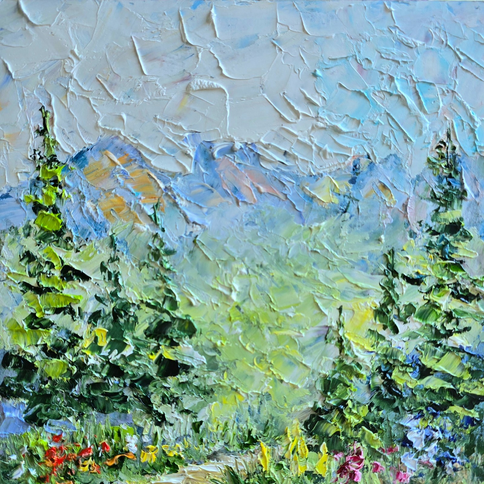 Mountains Forest Landscape Oil Painting 20x20cm Art Trees Painting on Painting Board