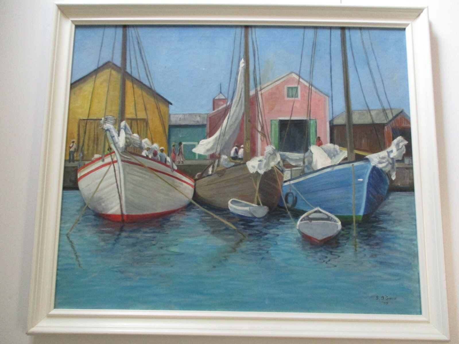 Vintage Nautical Painting Marina Port American Regionalism Coastal Impressionism