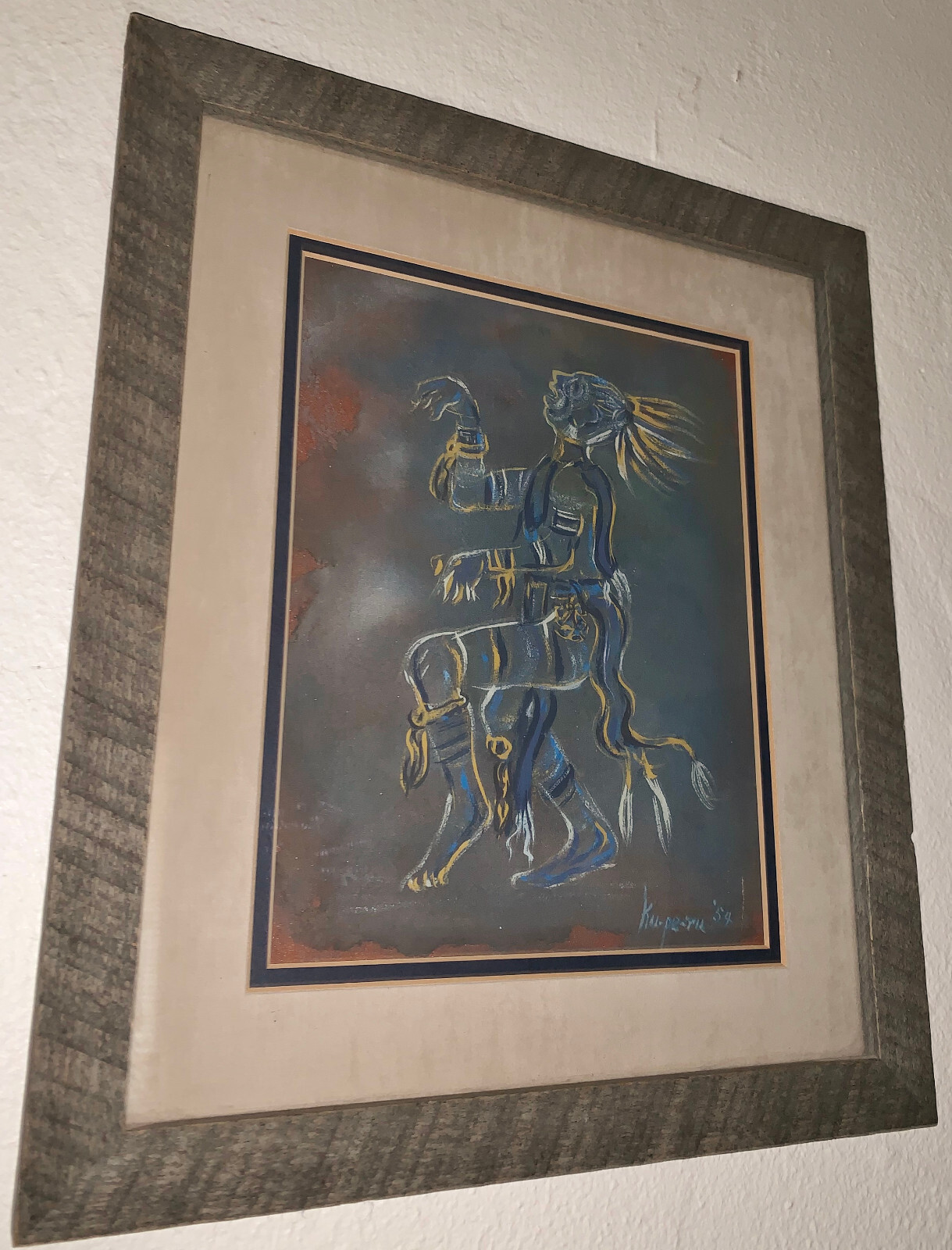 Vintage Original T. Suina Indian Dancer 1954 Painting Listed New Mexico Artist