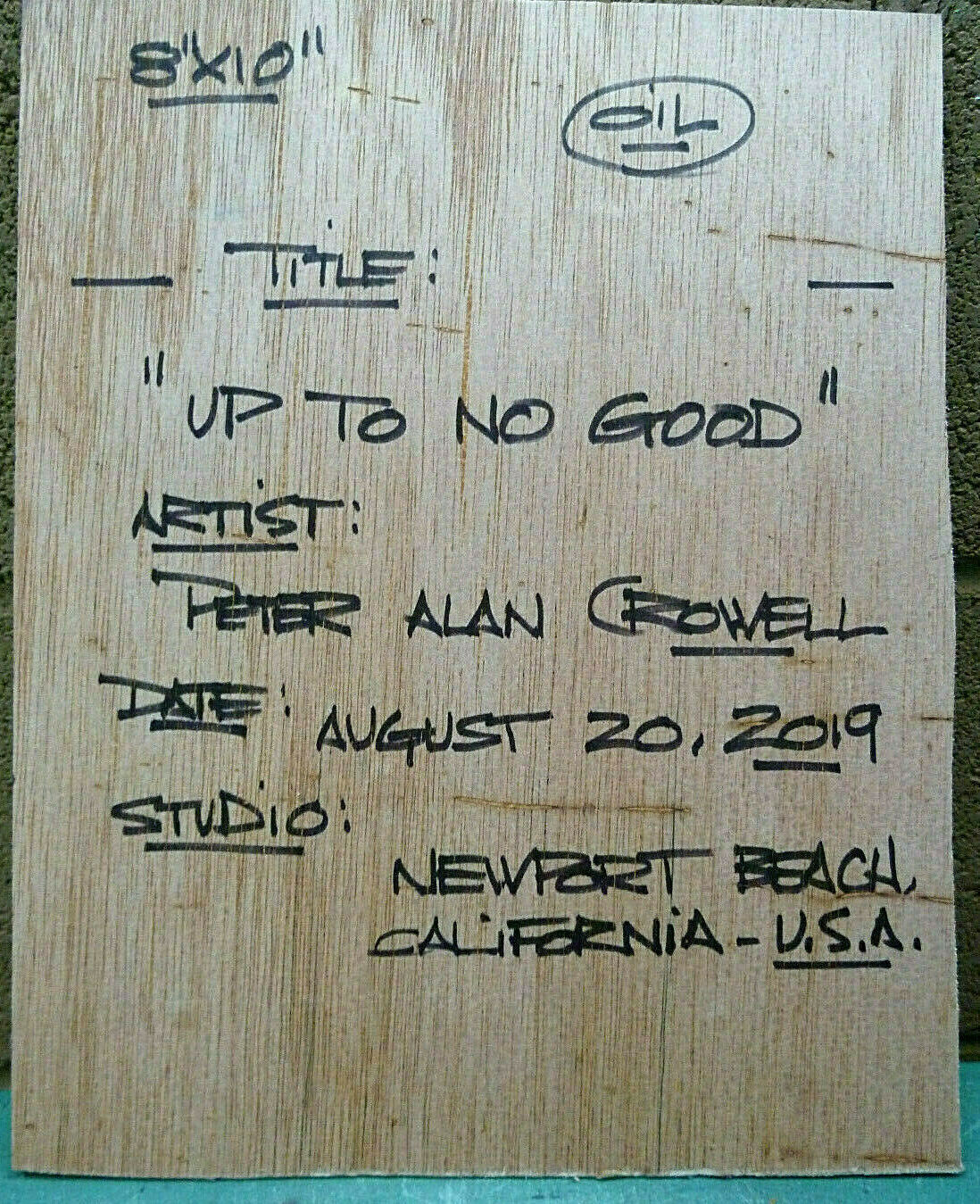 UP TO NO GOOD original funny face 8×10 wood panel oil painting signed Crowell