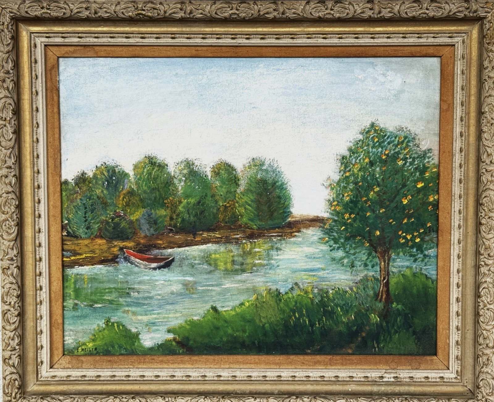 VTG Early 20th C Origin. Impressionistic O/B «River Landscape» Signed E. Keller!