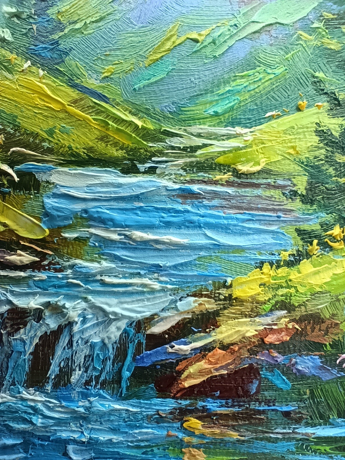 Mountain Waterfall Original Oil Painting 6×4 Framed Signed Alpine Landscape Art