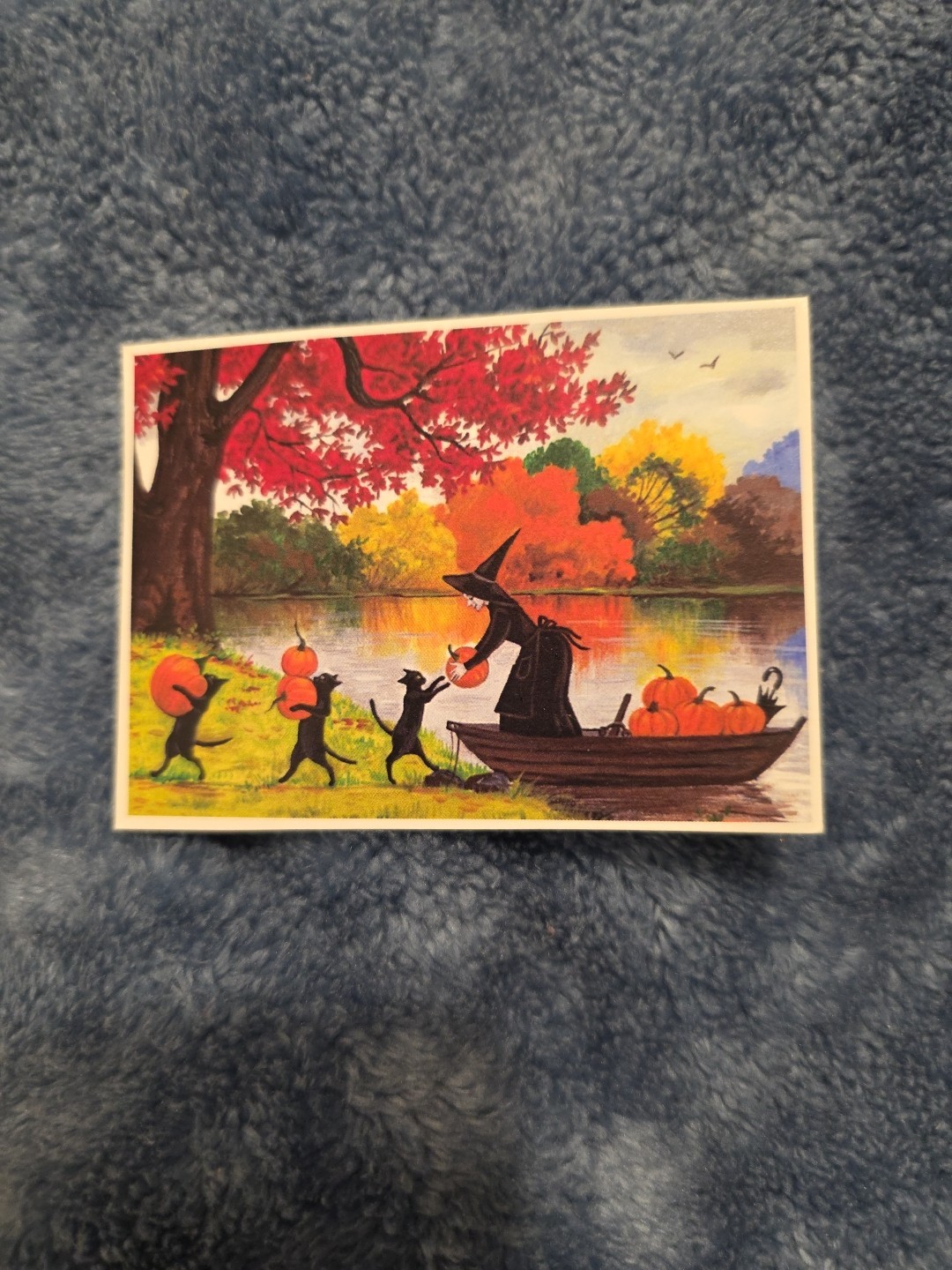 ACEO PRINT OF PAINTING RYTA HALLOWEEN BLACK CAT Folk Art house haunted Witch Jol