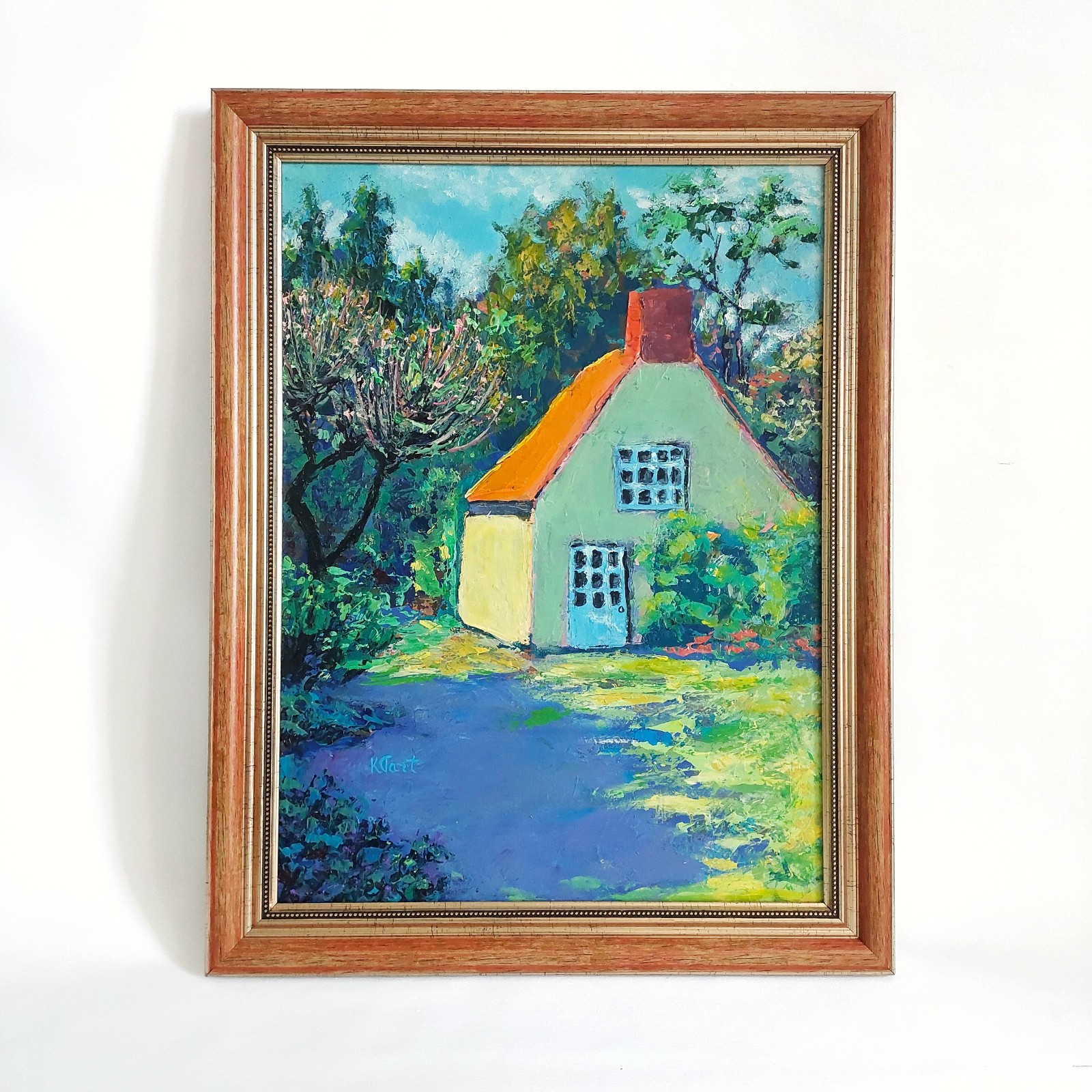 Original Impressionist Cottage Painting Framed 12×16 Farmhouse Landscape Tree