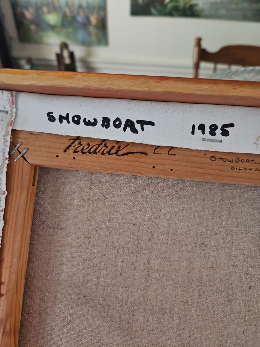 Original VTG 1985 Abstract Art Oil On Linen «Showboat» Framed Michael B.Stuart