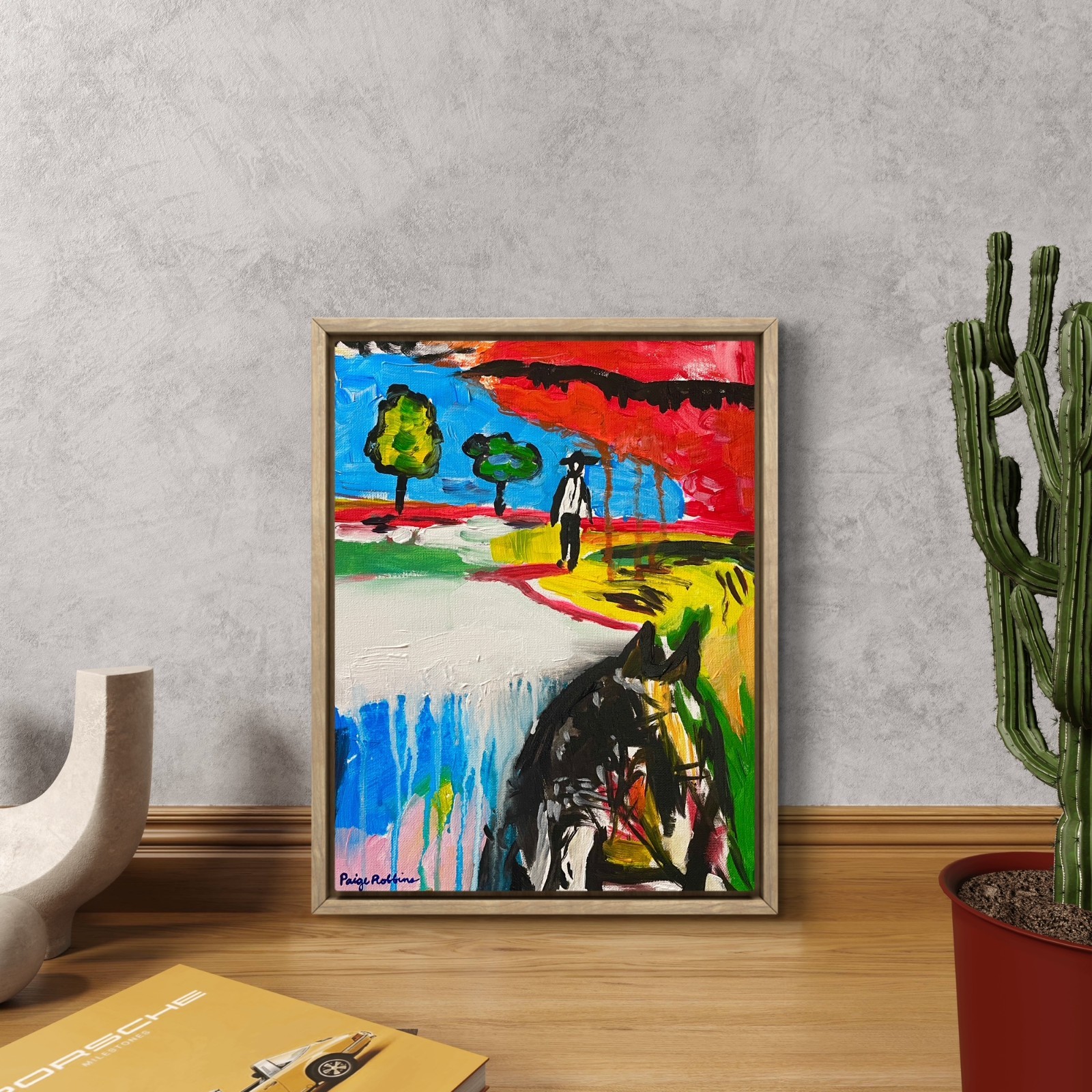 Abstract Expressionism Cowboy Horse 11×14 Western Canvas Painting