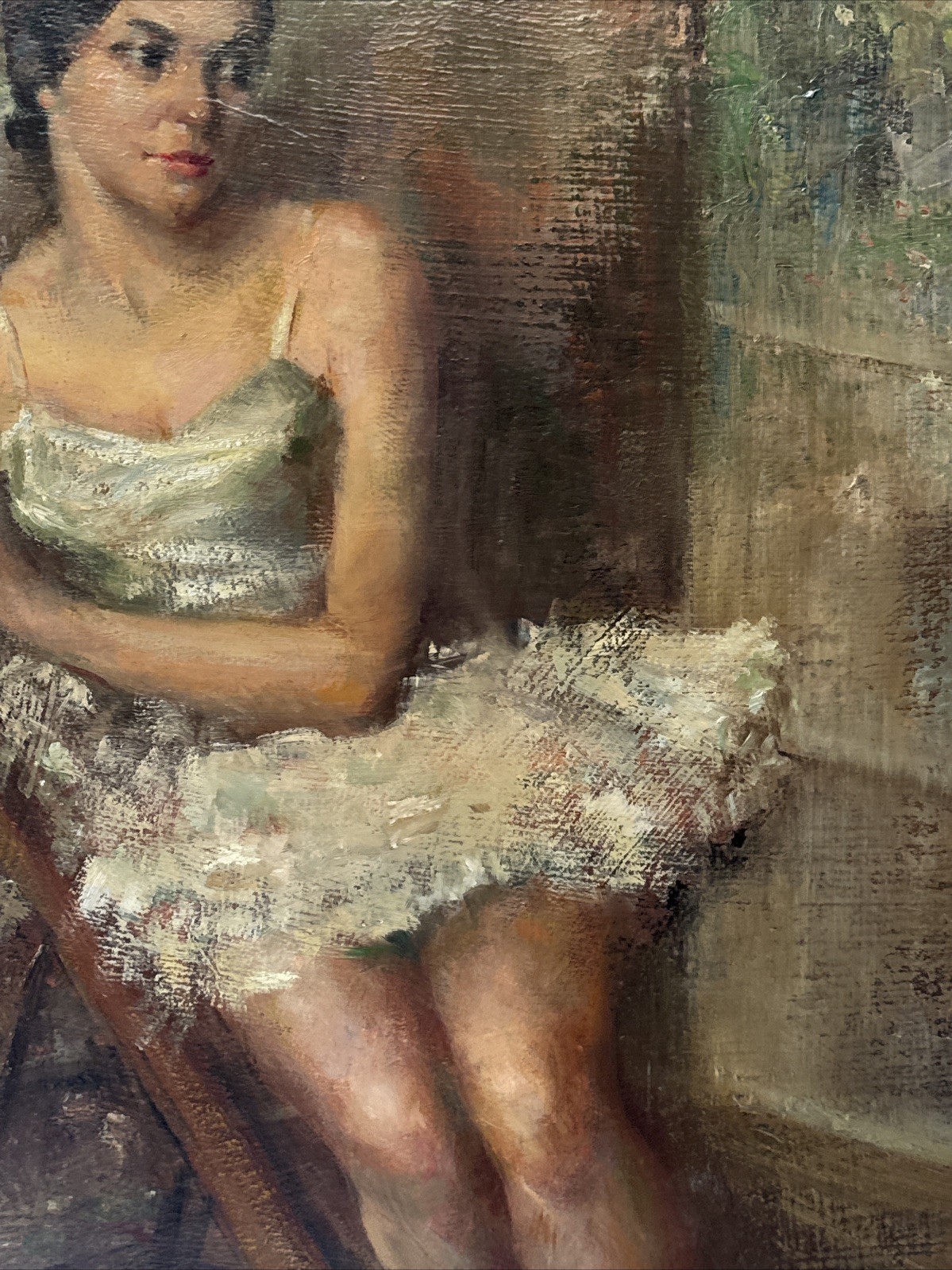MID CENTURY PAINTING BALLERINA DANCER PRETTY WOMAN FEMALE MODEL BY WHITE LARGE